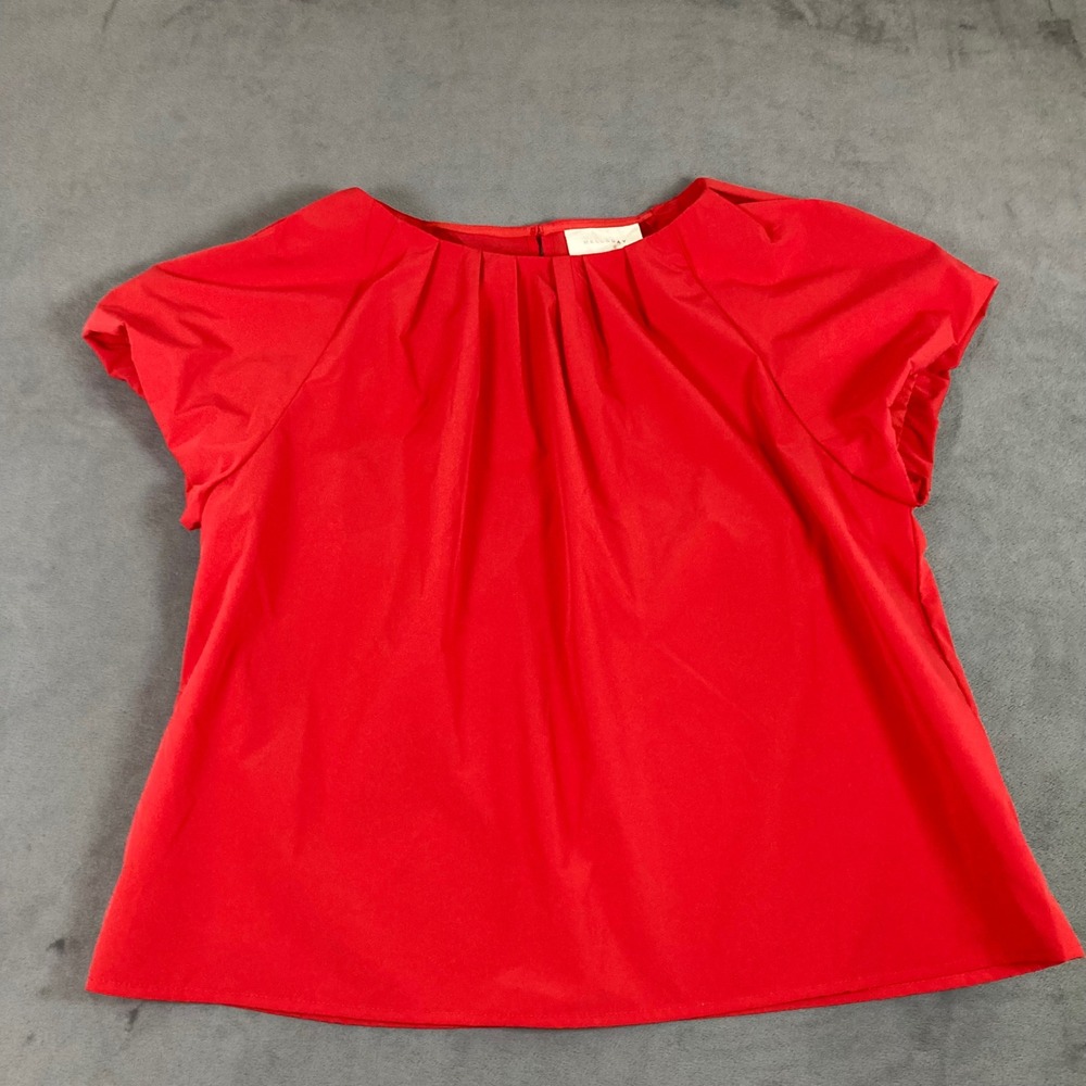 Melloday Red Pleated Neck Short Sleeve Blouse Top women's Medium